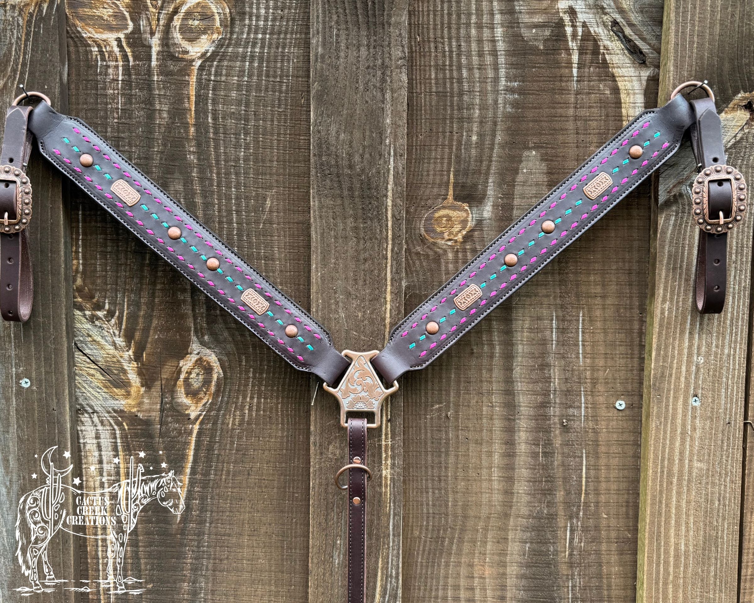 Metallic Fuschia/Turquoise Buckstitch Breastcollar