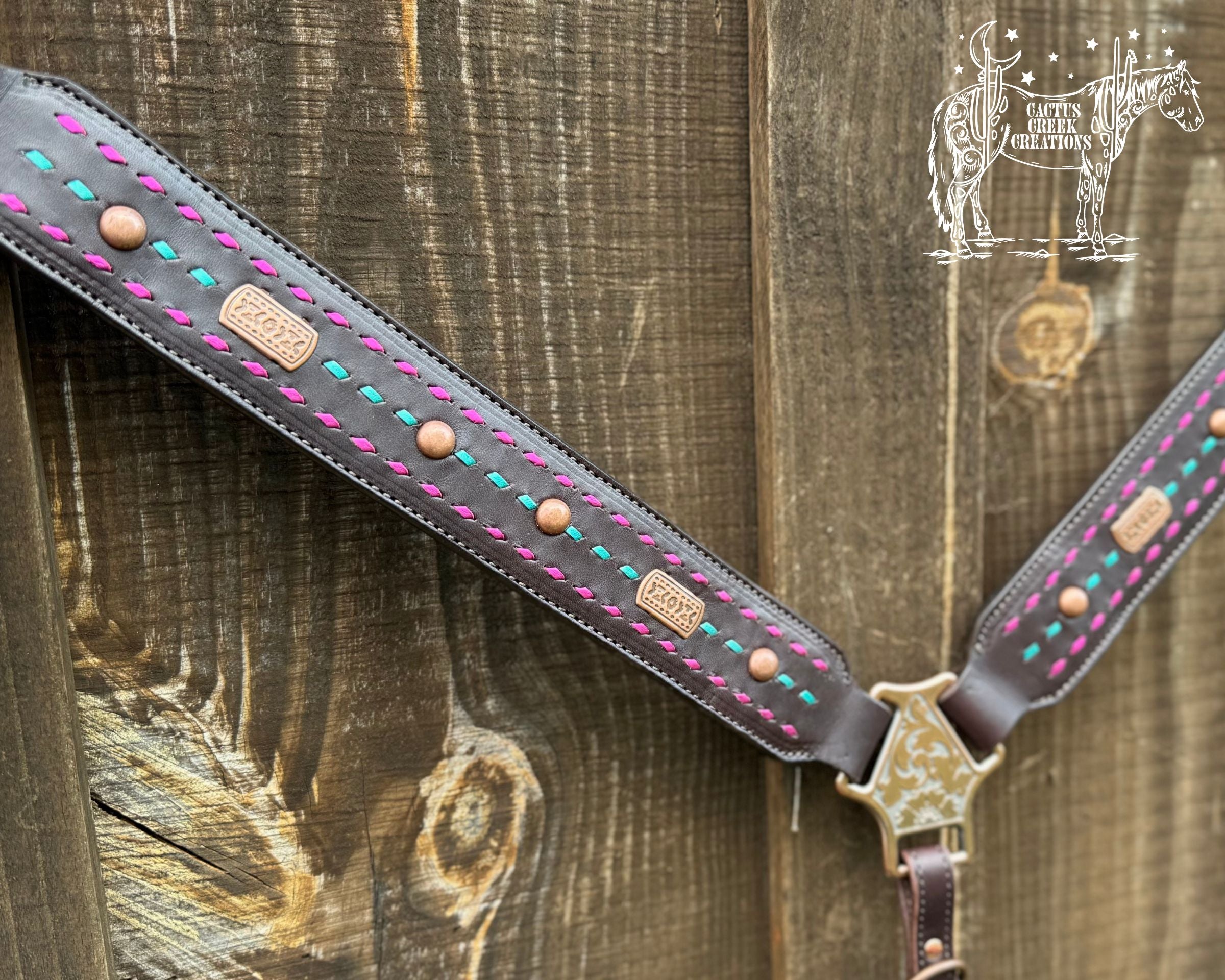 Metallic Fuschia/Turquoise Buckstitch Breastcollar