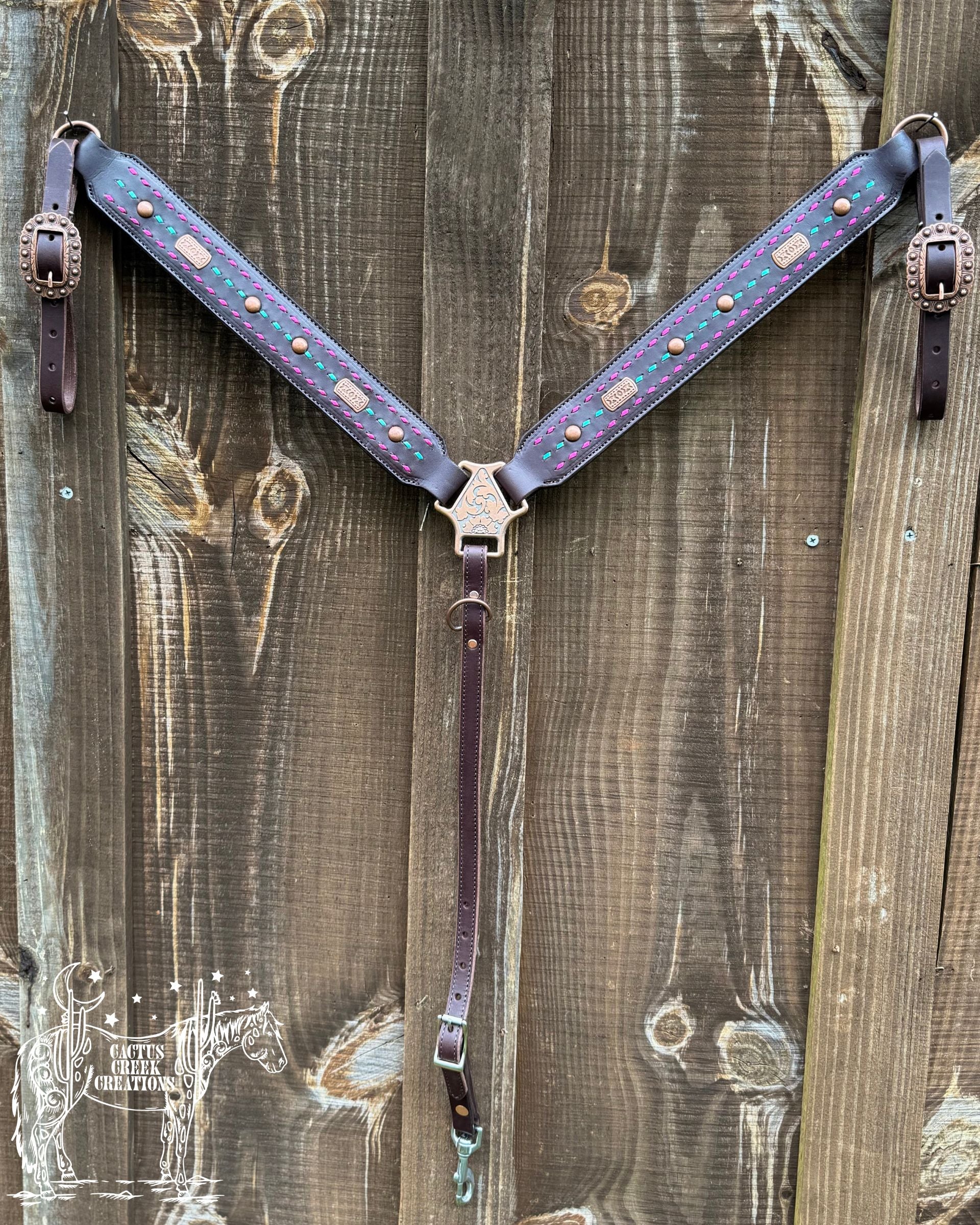 Metallic Fuschia/Turquoise Buckstitch Breastcollar