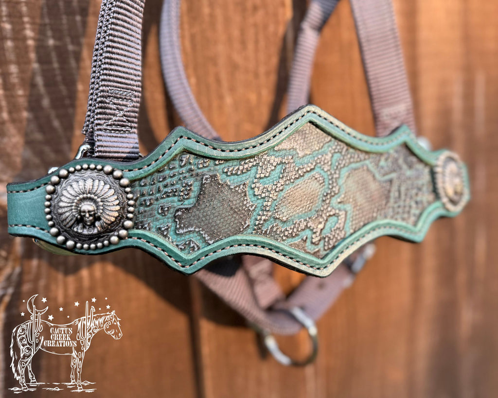 Teal/Grey Snake Print Bronc Nose Halter