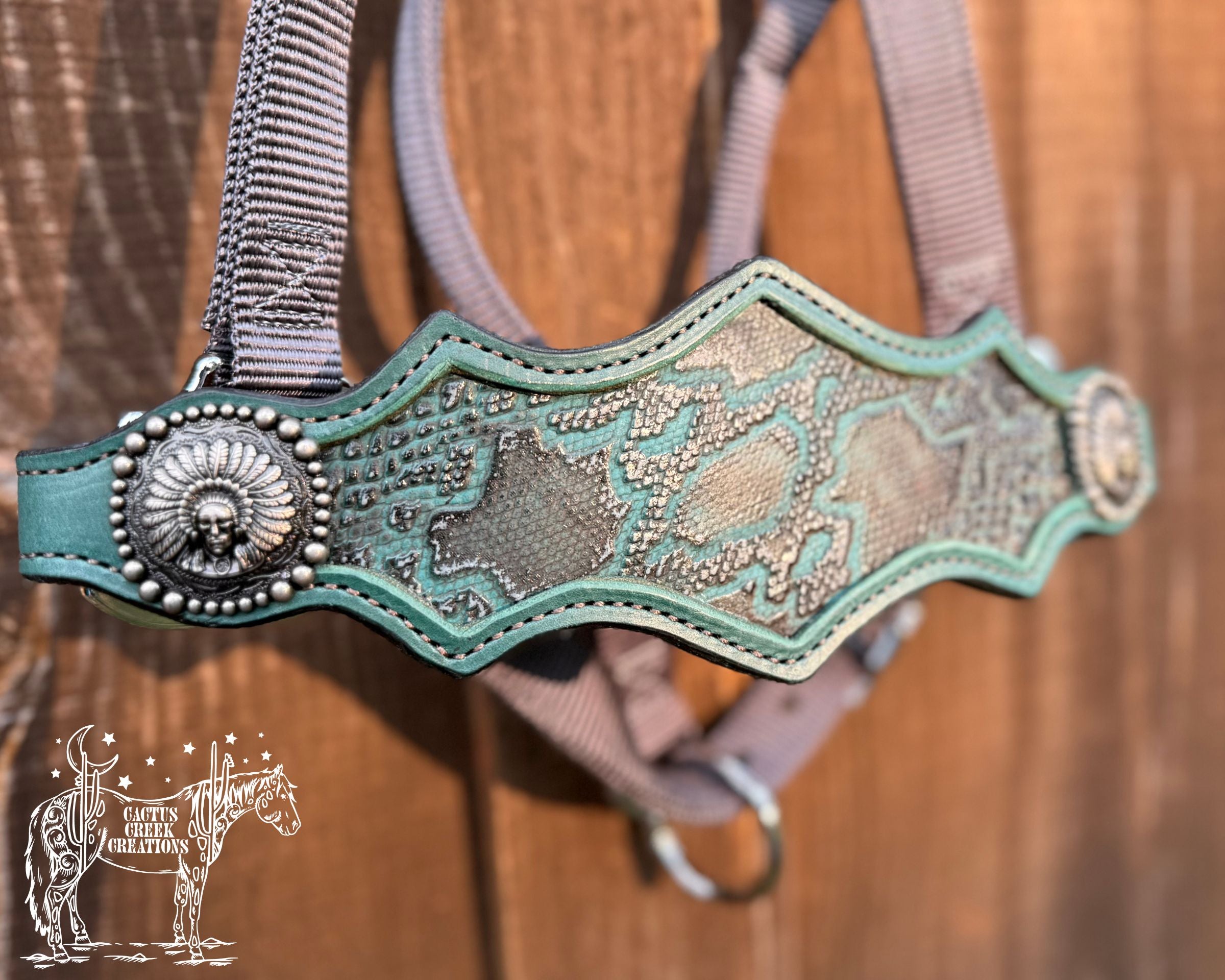 Teal/Grey Snake Print Bronc Nose Halter