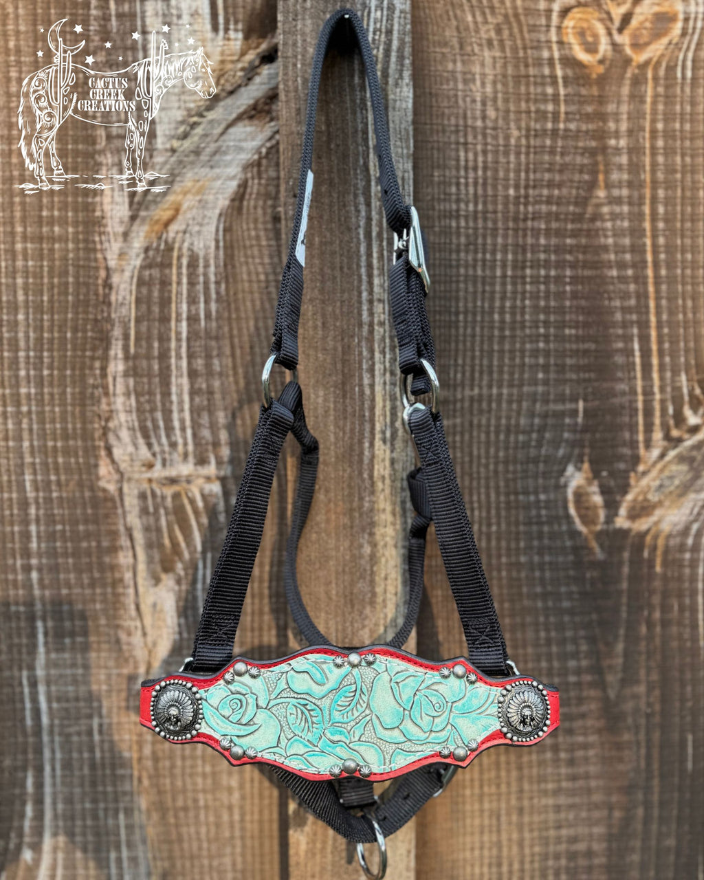 Red/Mint Rose Print Bronc Nose Halter
