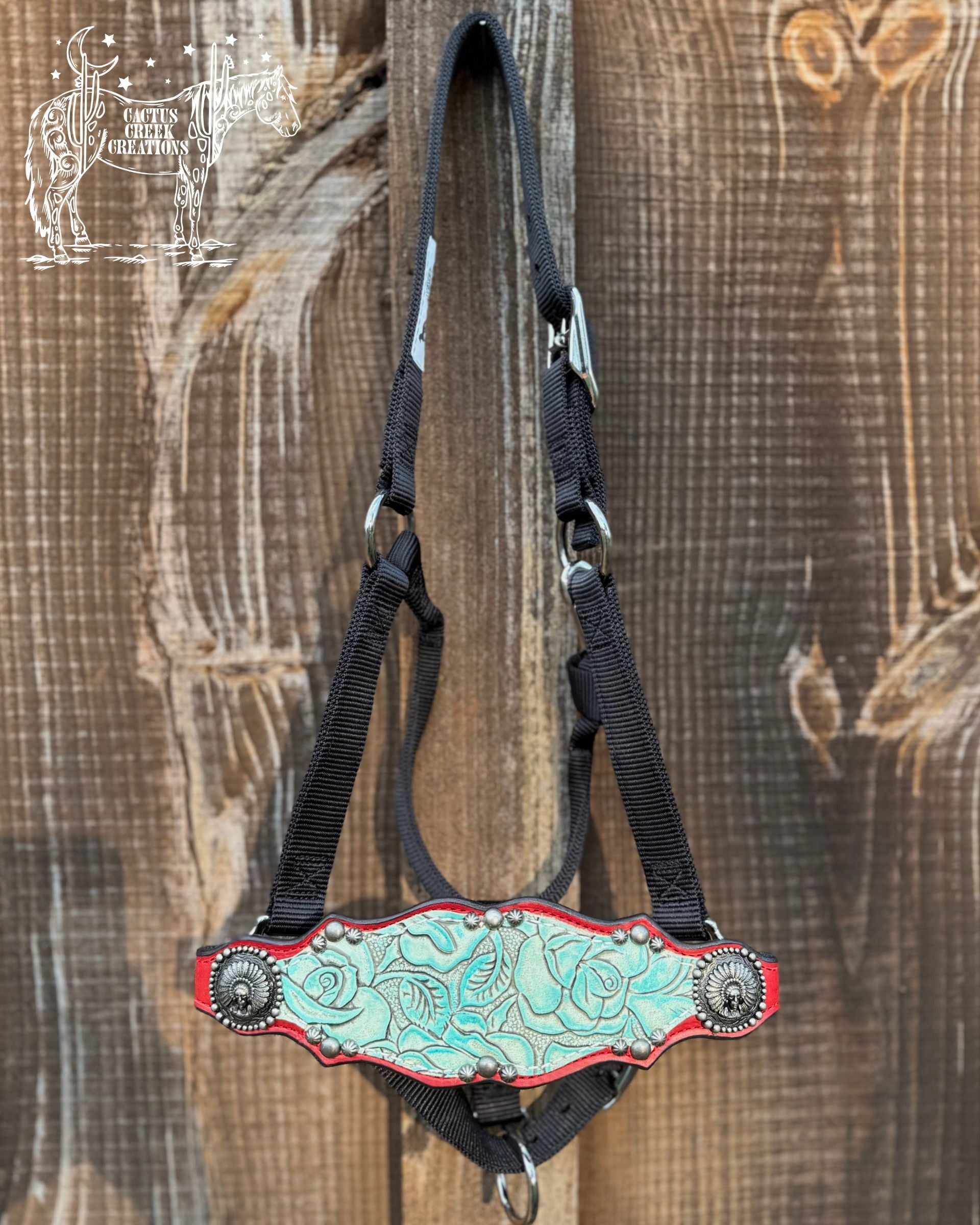 Red/Mint Rose Print Bronc Nose Halter