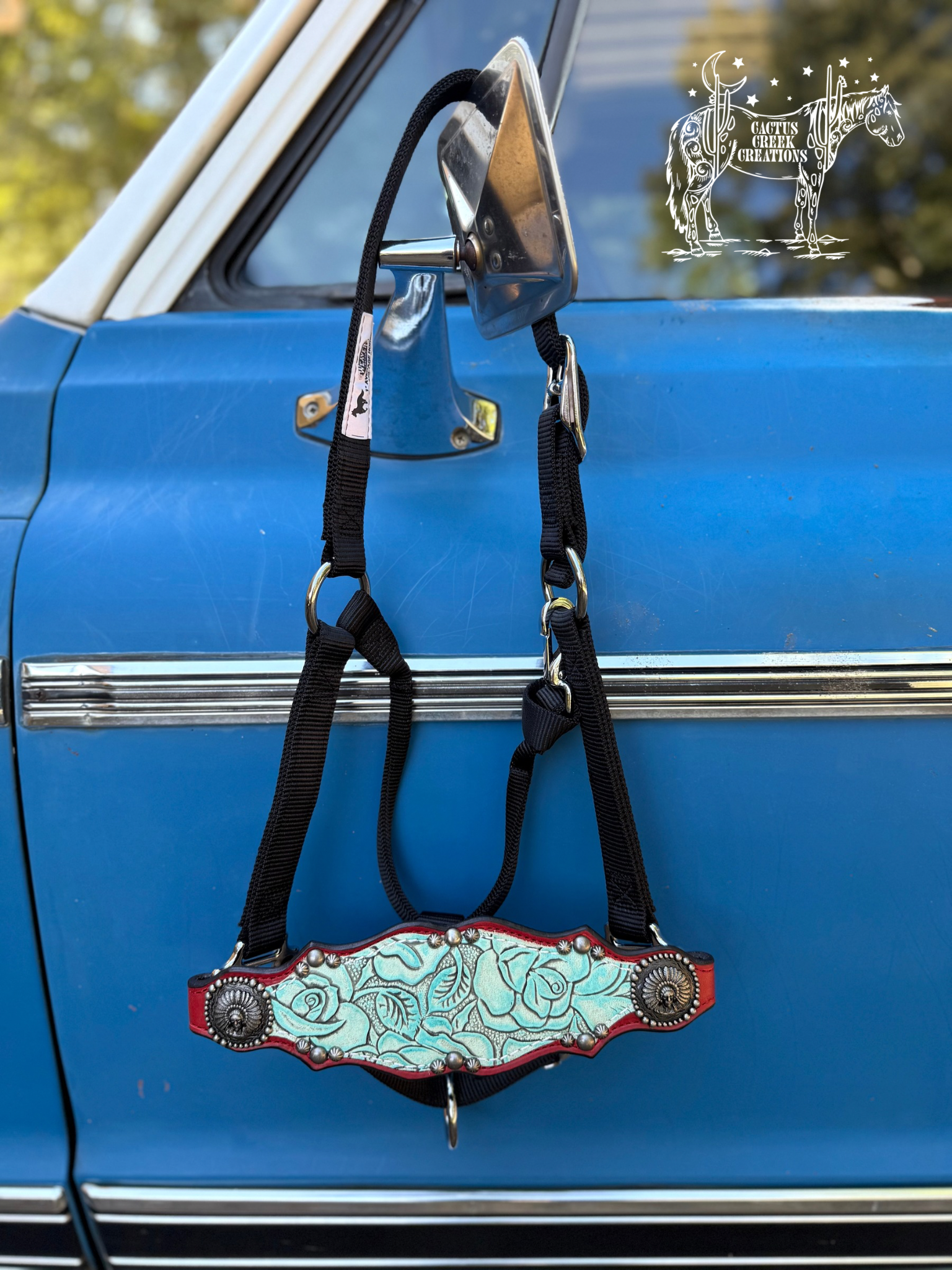 Red/Mint Rose Print Bronc Nose Halter