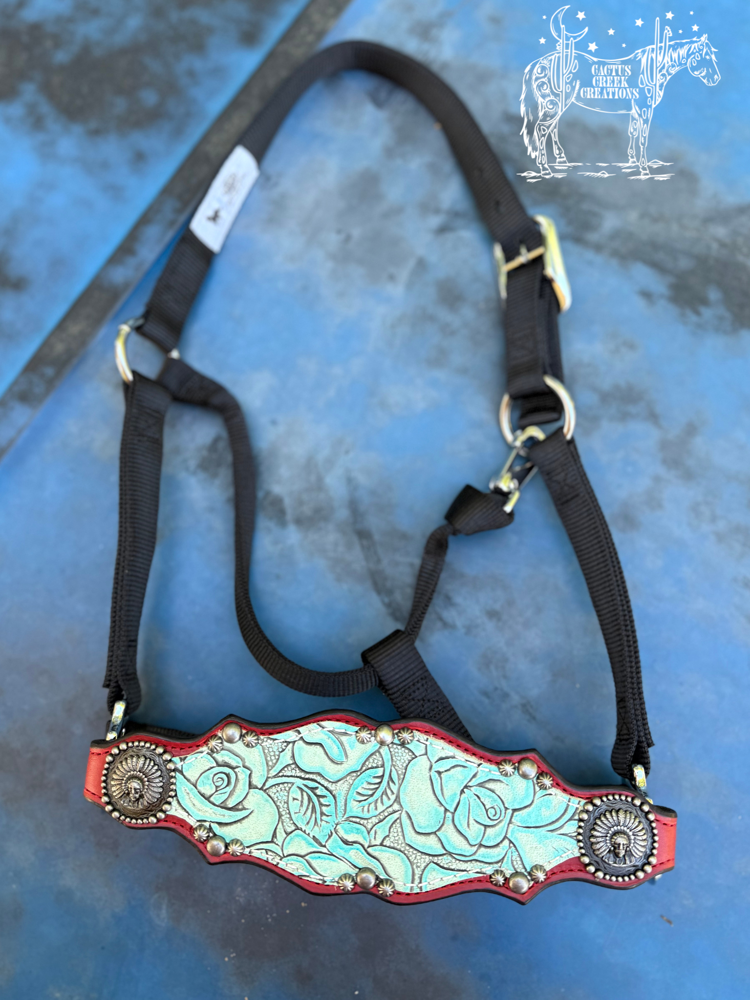 Red/Mint Rose Print Bronc Nose Halter