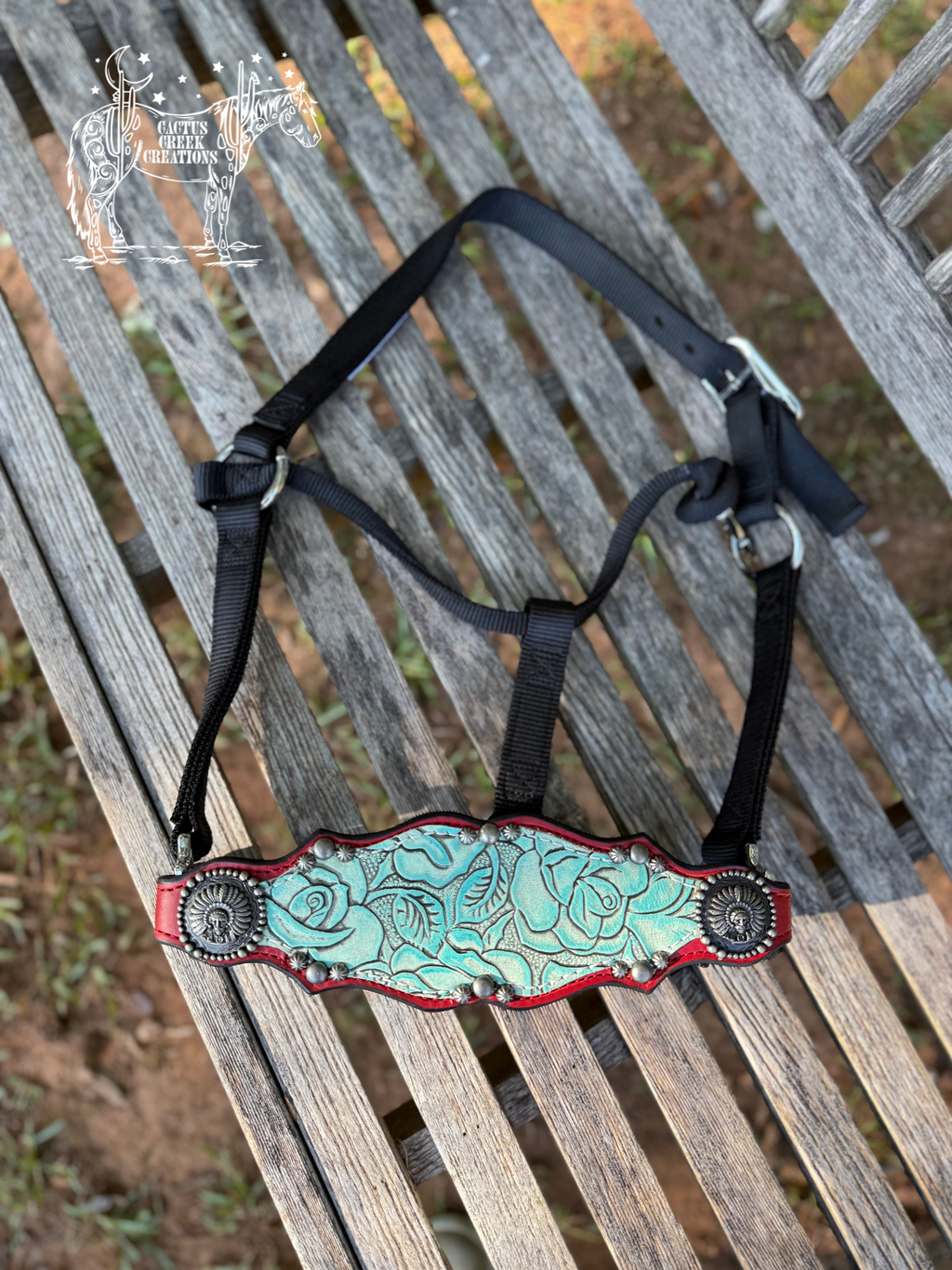 Red/Mint Rose Print Bronc Nose Halter