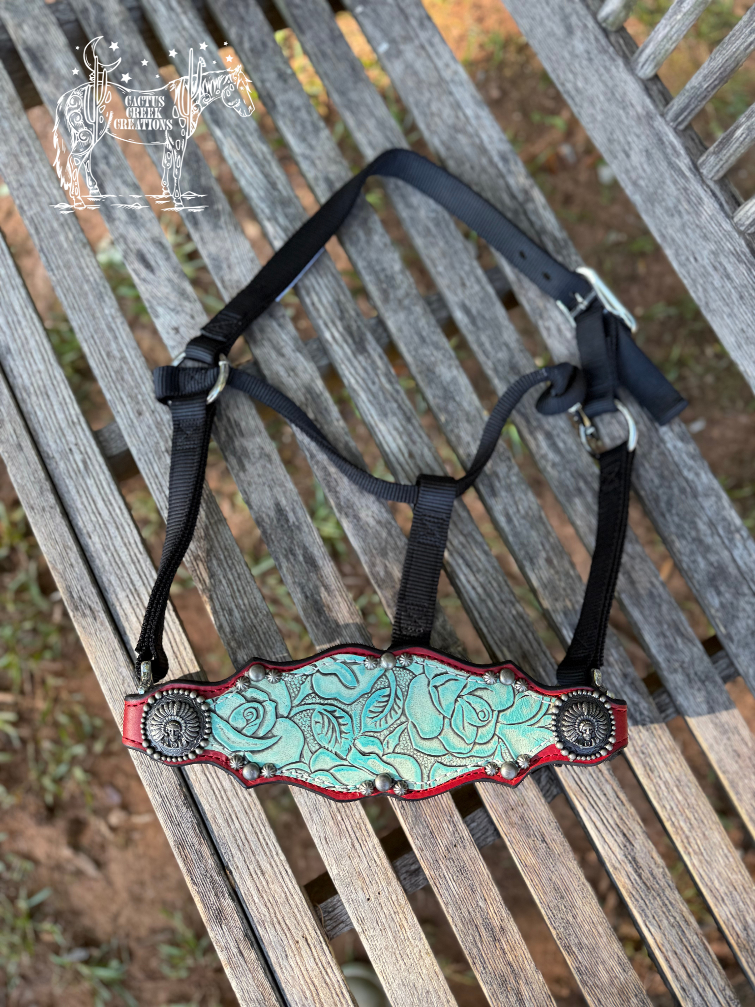 Red/Mint Rose Print Bronc Nose Halter