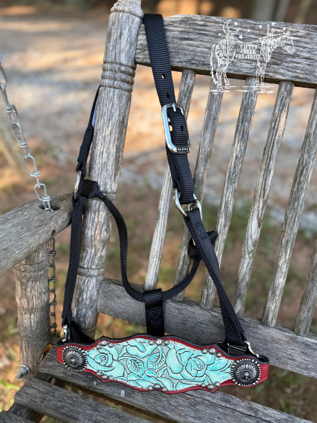 Red/Mint Rose Print Bronc Nose Halter