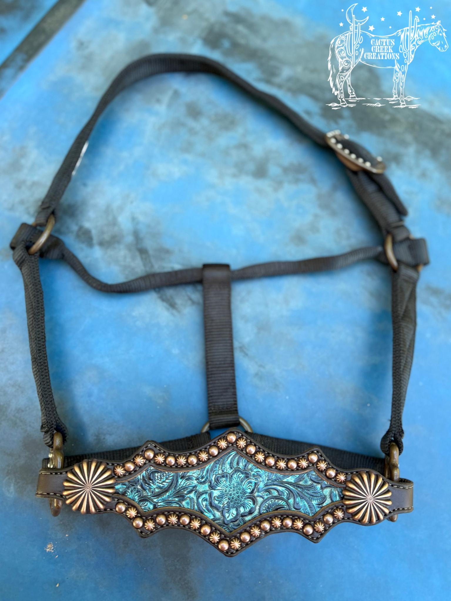 Turquoise Floral Bronc Nose Halter