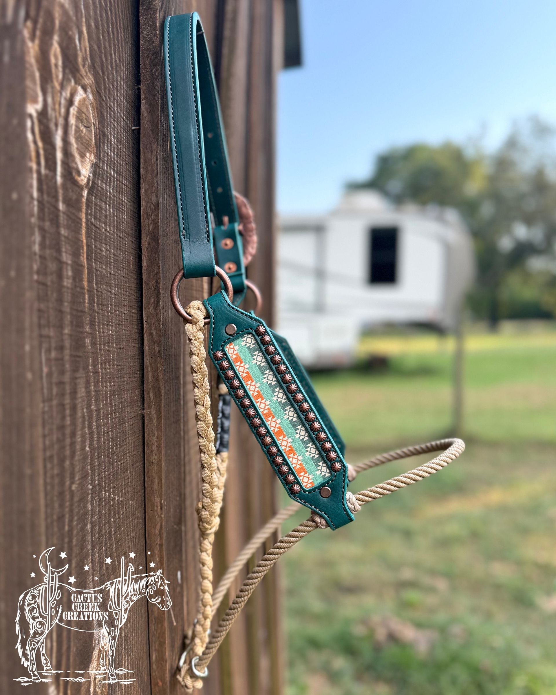 Teal/Tan Aztec Hybrid Halter