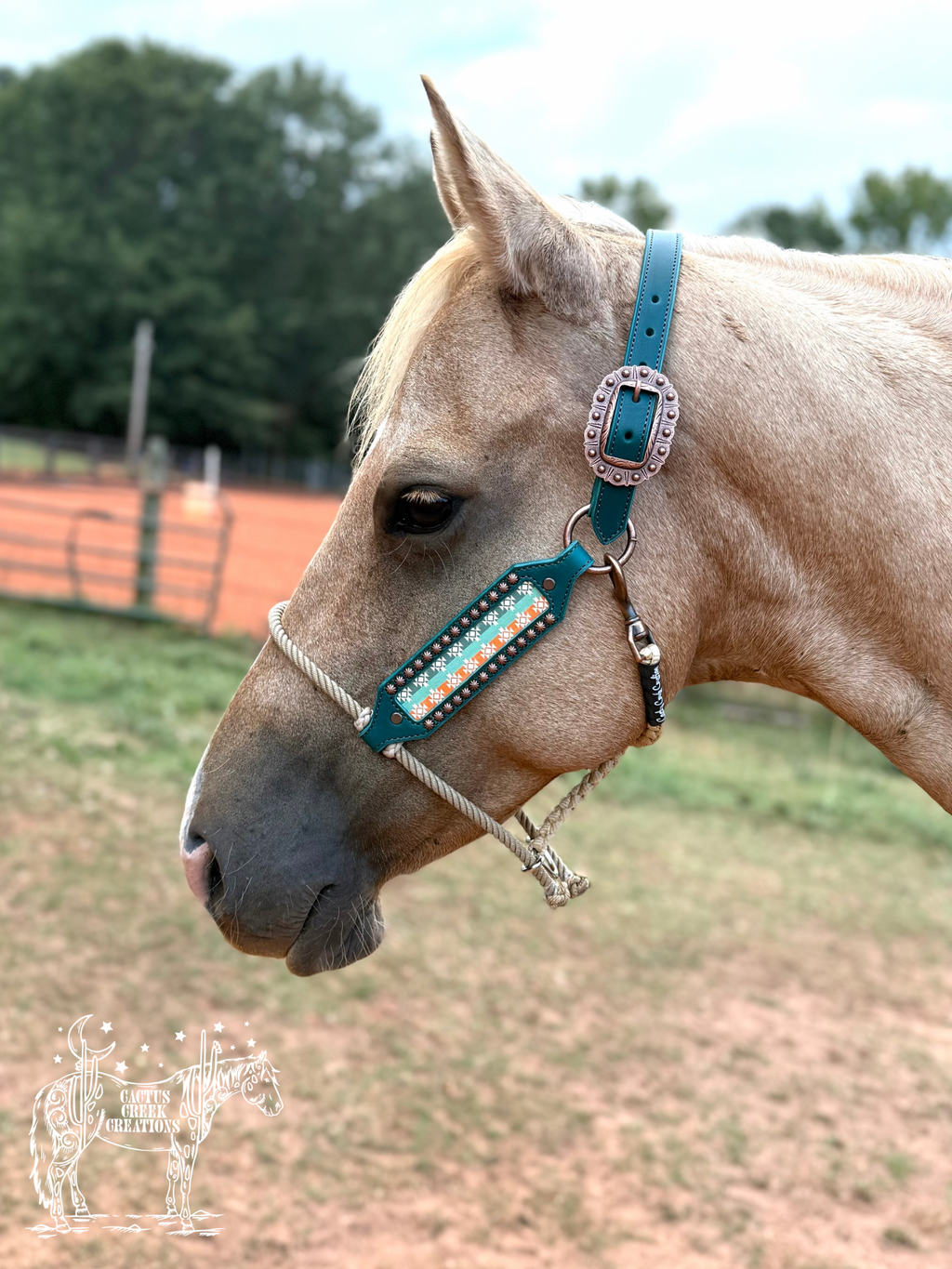Teal/Tan Aztec Hybrid Halter