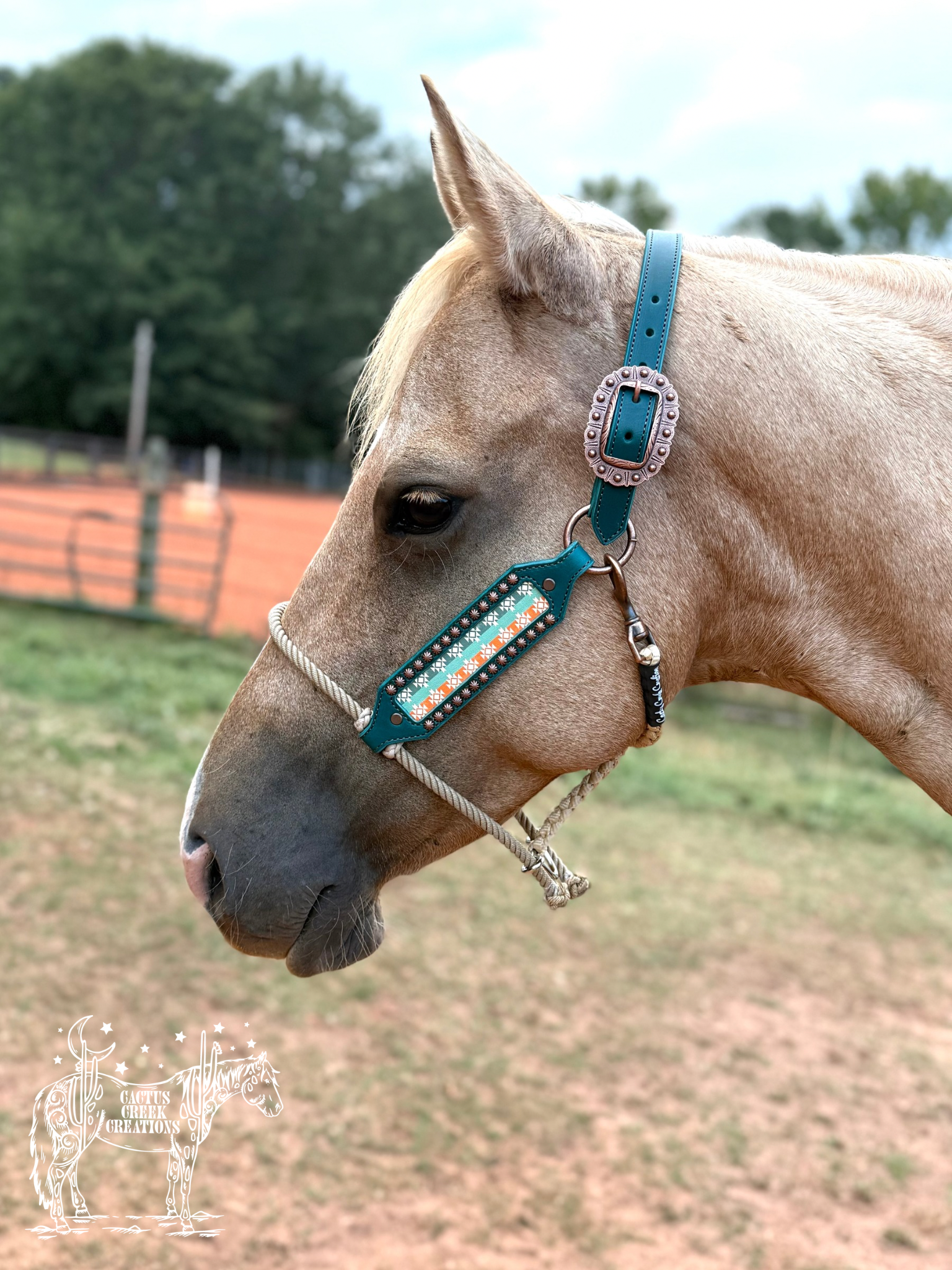 Teal/Tan Aztec Hybrid Halter