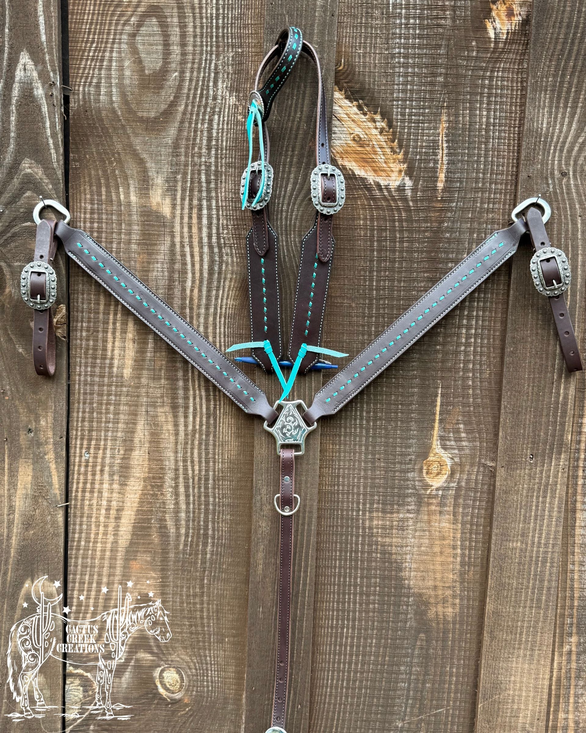Metallic Turquoise Buckstitch Tack Set