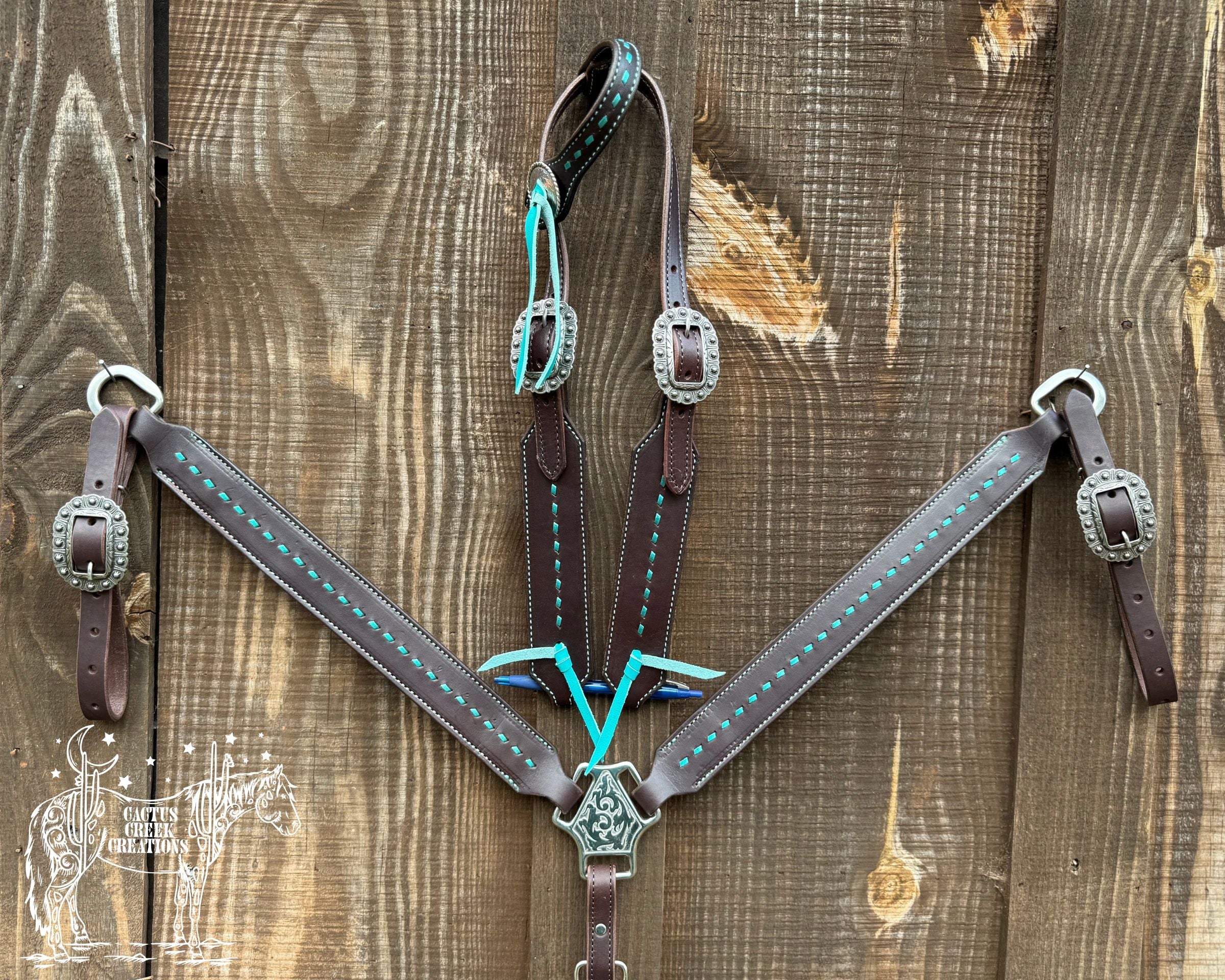 Metallic Turquoise Buckstitch Tack Set