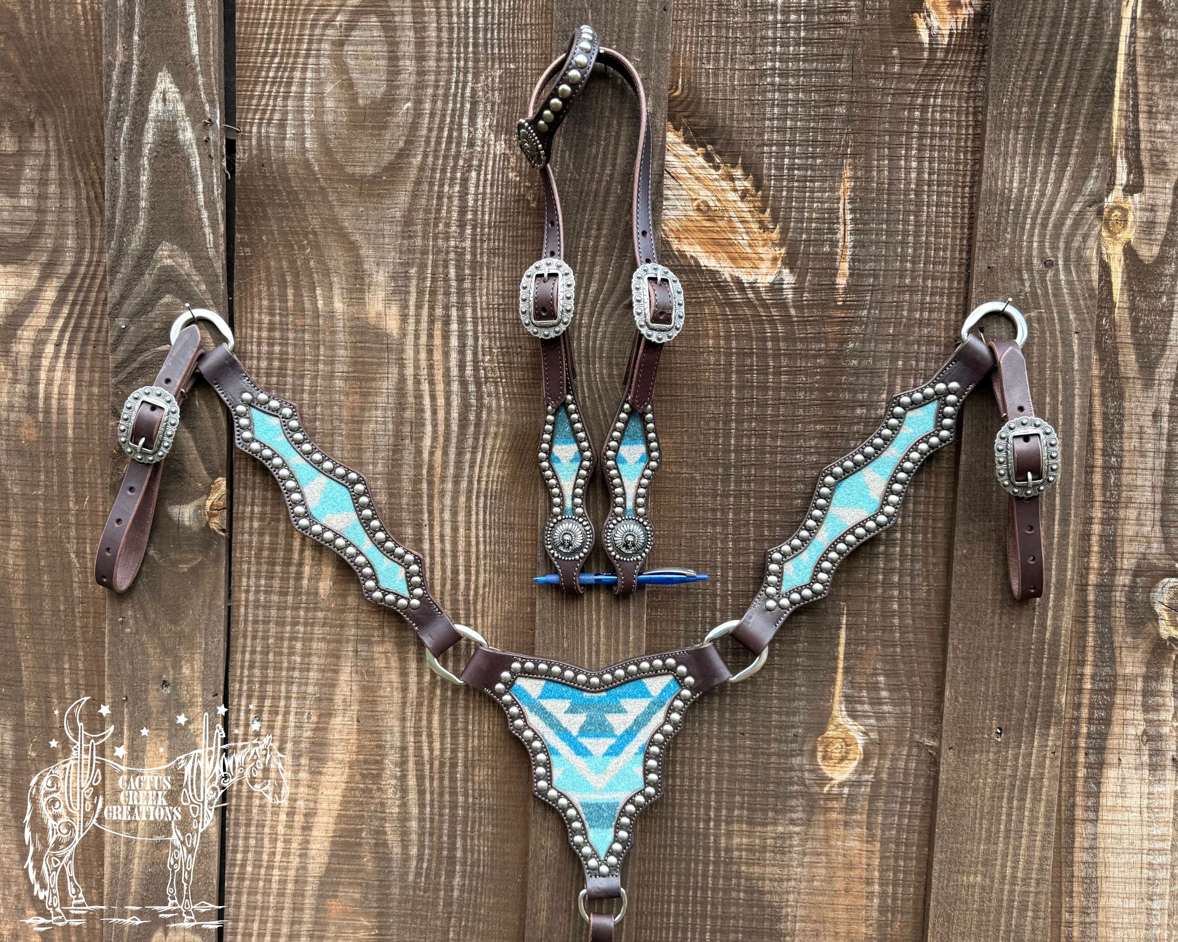 Turquoise Aztec Wool Tack Set