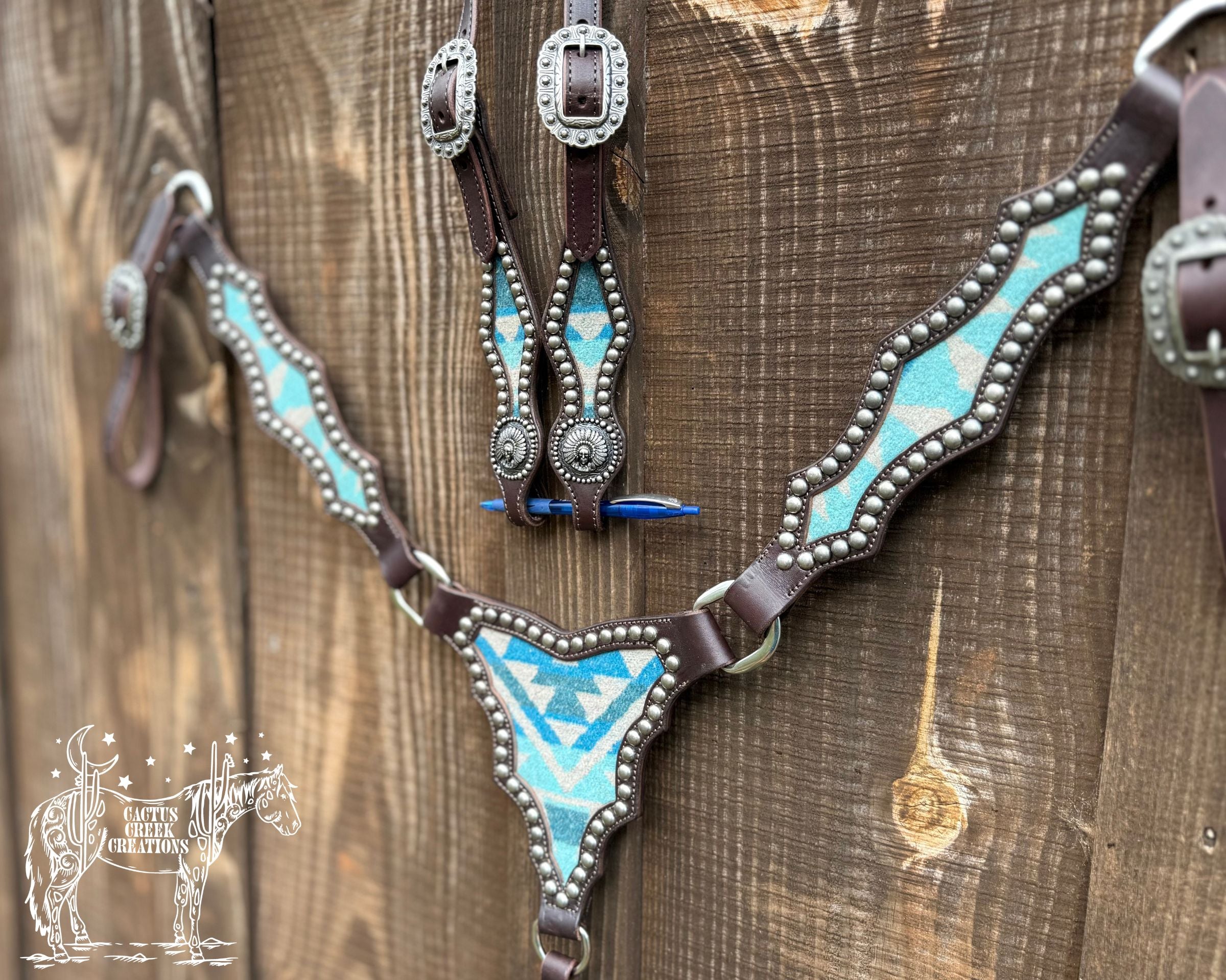 Turquoise Aztec Wool Tack Set