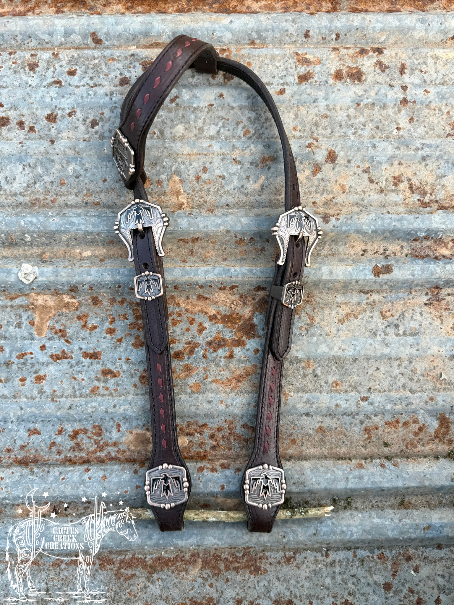 Chocolate Headstall w/ Burgundy Buckstitch