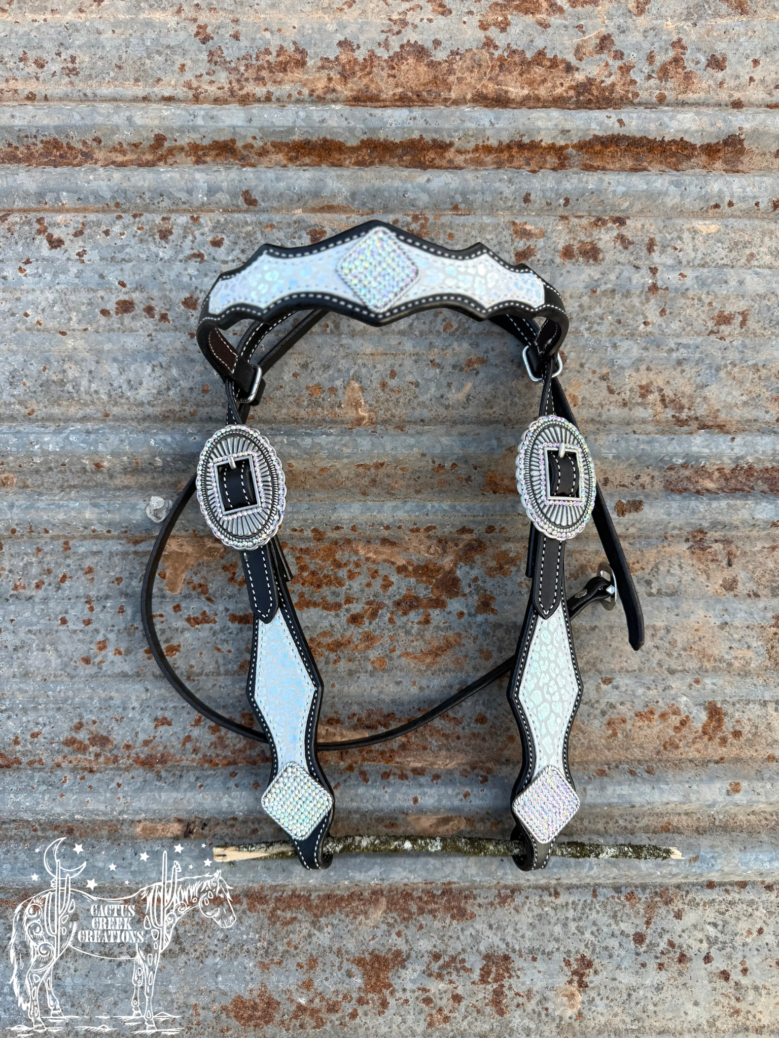Black Iridescent Cheetah Browband Headstall
