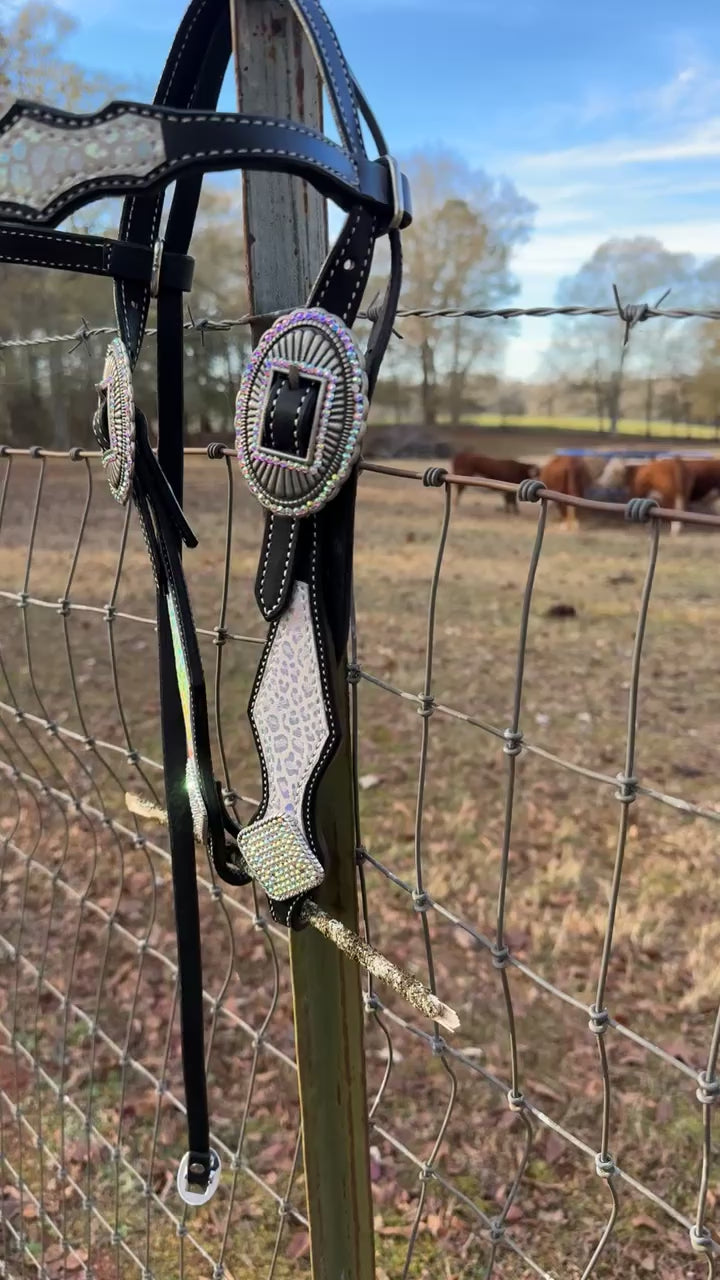 Black Iridescent Cheetah Browband Headstall
